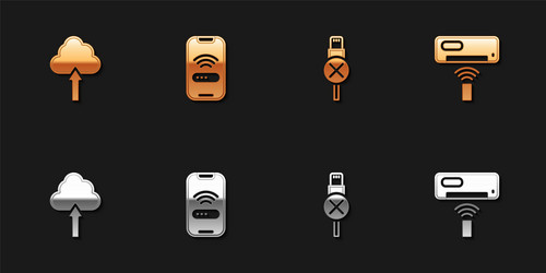 set cloud upload mobile with wi-fi wireless vector image