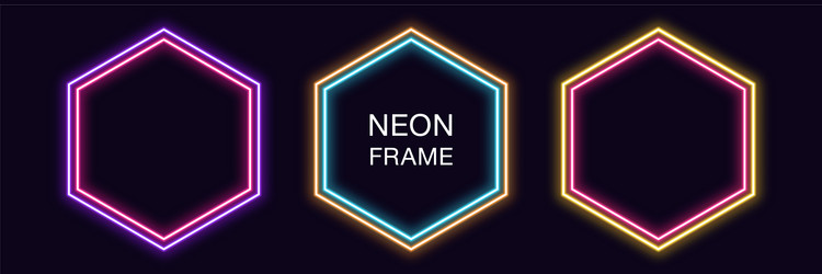 neon hexagon frame set hexagonal border vector