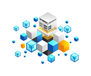 Isometric flat 3d concept high tech server block vector