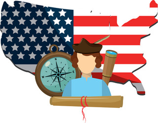 man with usa flag map and navigate tools vector