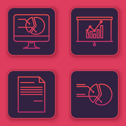 Set line computer monitor with graph chart vector