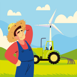 Farmer man and tractor Royalty Free Vector Image