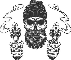 Gangster Skull with Pistol Vector Image
