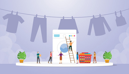 laundry wash machine fashion with people work vector