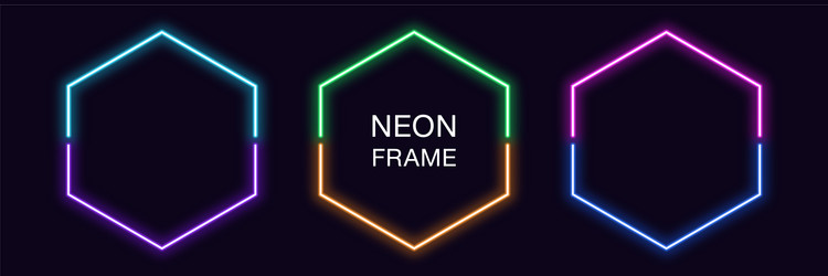 neon hexagon frame set hexagonal border vector