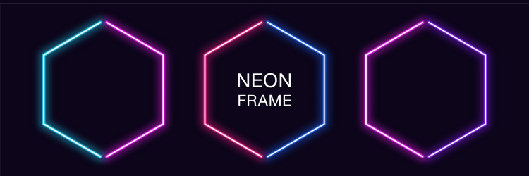 neon hexagon frame set hexagonal border vector