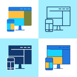 responsive design icon set in flat and line style vector image