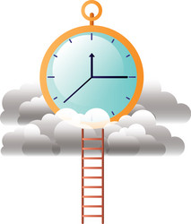Clock with clouds and stairs Royalty Free Vector Image