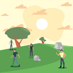 People standing in park outdoors scene vector