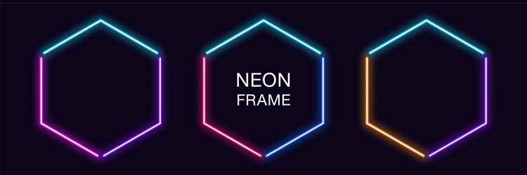 neon hexagon frame set hexagonal border vector