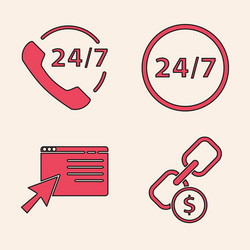 Set chain link and coin telephone 24 hours vector