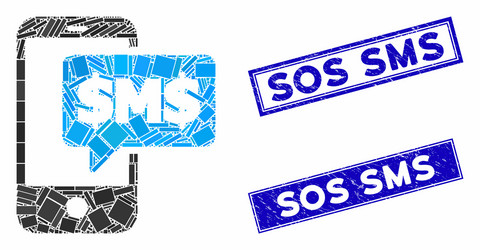 phone sms mosaic and scratched rectangle vector image