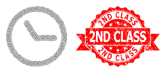 textured 2nd class badge and fractal clock icon vector image