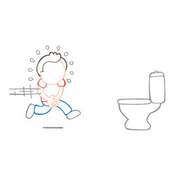 Hand-drawn cartoon of man running to pee vector