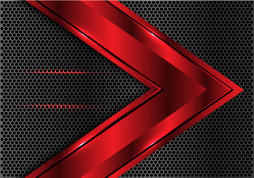 Red triangle silver arrow on black hexagon mesh Vector Image