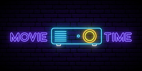 Neon cinema projector sign bright glowing vector