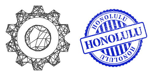 textured honolulu badge and network smart cog mesh vector image