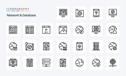 25 network and database line icon pack vector image