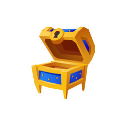 Cartoon game blue chest with golden frame empty vector