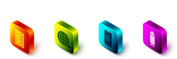 set isometric server data web hosting social vector image