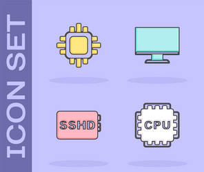 set processor with cpu sshd card and computer vector image