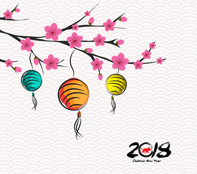 blossom chinese new year lantern and background vector