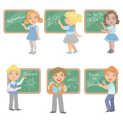 Kids writing on blackboard set vector