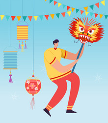 Chinese lunar new year carnival people with dragon vector