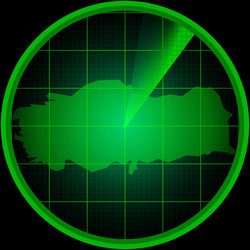 Radar screen with the silhouette of turkey vector