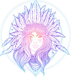Boho Native American Headdress Portrait Vector Image