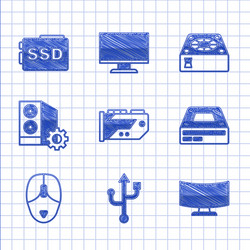 Set video graphic card usb computer monitor vector