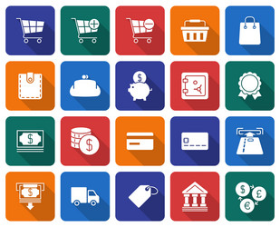 Collection of rounded square icons finance vector