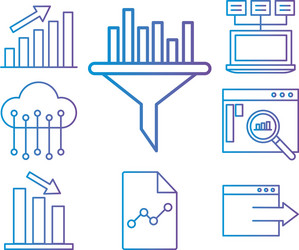 Data analysis gradient style set icons vector