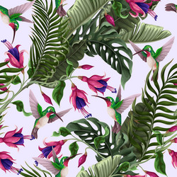 Hummingbird Tropical Pattern Vector Image