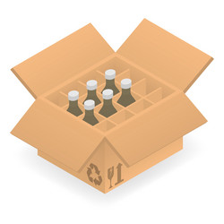 open cardboard box with bottles inside vector