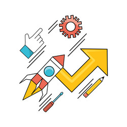set data process with teamwork development vector image