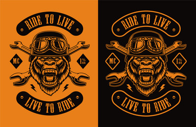 black and white a gorilla biker Vector Image