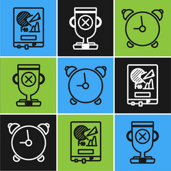 set line board with graph chart alarm clock vector image