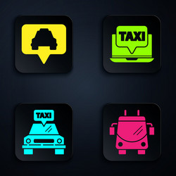 set trolleybus map pointer with taxi car vector image