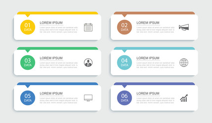 6 data infographics rectangle tab index template vector image