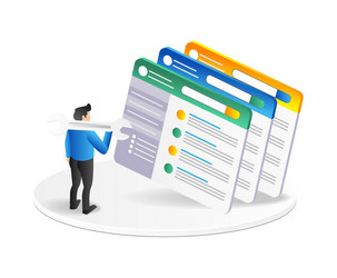 3d isometric concept of a man building web app vector image