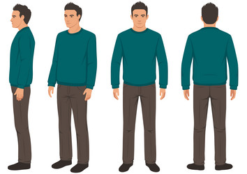 man isolated front back and side view vector