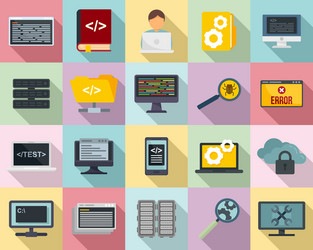 testing software icons set flat style vector image