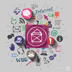 envelope and collage with web icons background vector image