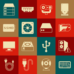 set keyboard case of computer video graphic card vector image