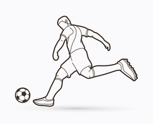 soccer player shooting a ball action outline vector