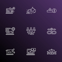 Search icons line style set with upload audience vector