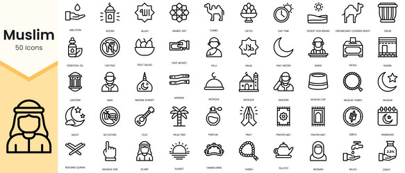 simple outline set of muslim icons linear style vector