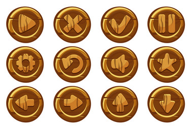 Wooden collection kit buttons for ui game vector