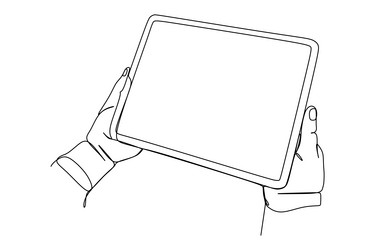 Continuous line hands with tablet computer vector